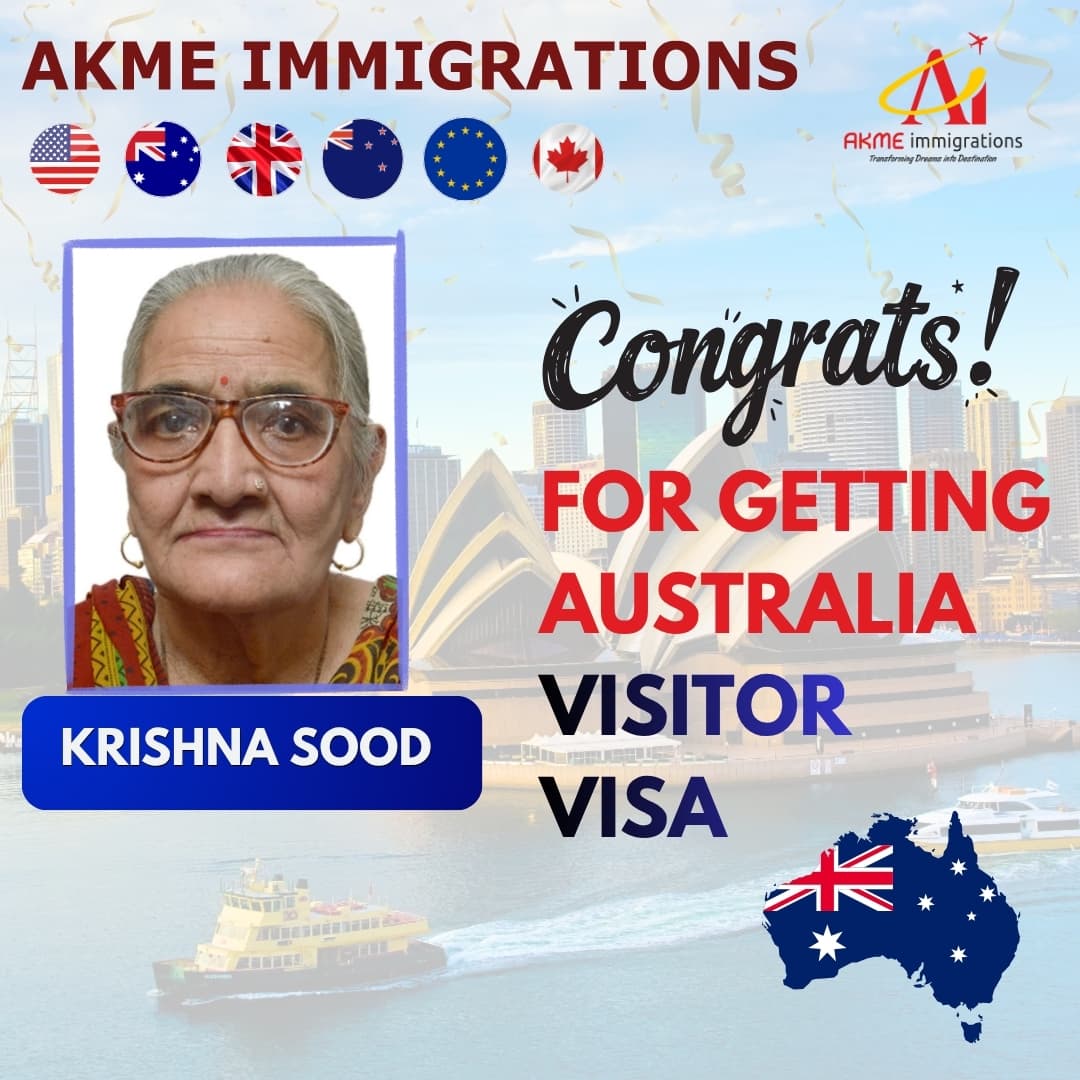 Krishna Sood - Australia Visitor Visa by AKME Immigrations Patiala